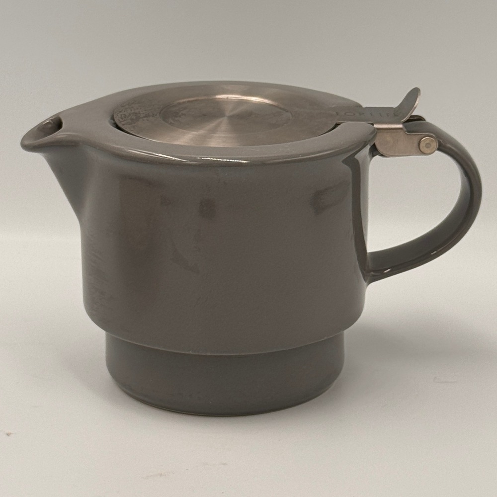 FORLIFE Stump Teapot Graphite Grey Ceramic 18oz with Stainless Steel Hinged Lid